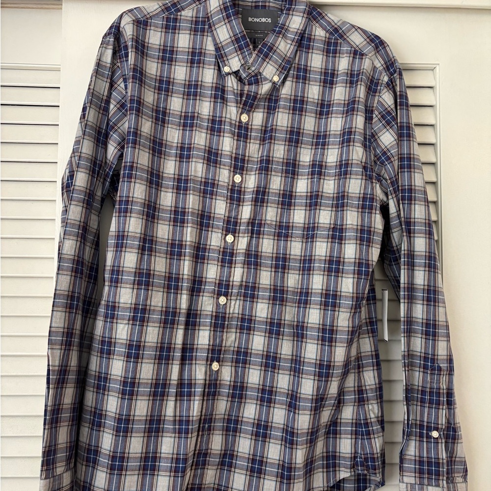 Bonobos Men's Multicolor Plaid Button Down Shirt L slim fit